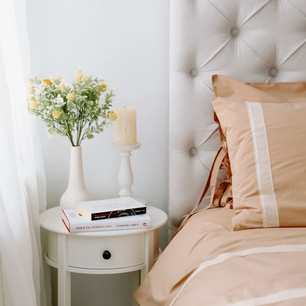Lenjerie de pat cu dantelă, percale – Peach Fuzz